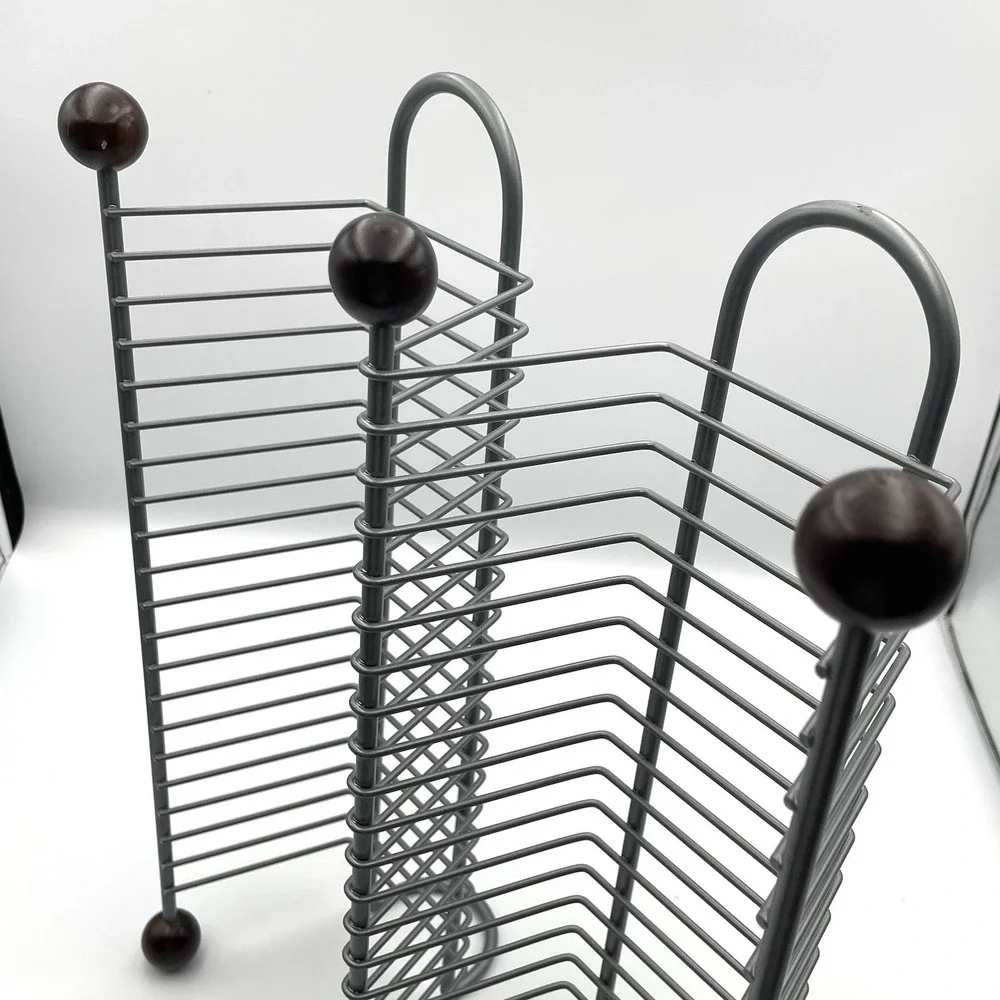 Vintage 1990s Metal Wire 40 CD Storage Rack Holder Organizer Gray Wood Ball Feet